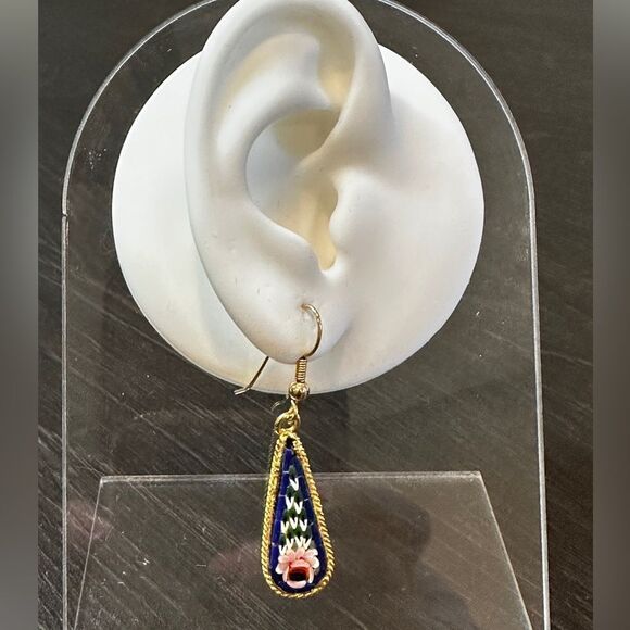 Stunning Italian Florentine micro mosaic dangle/drop earrings! - Picture 5 of 15